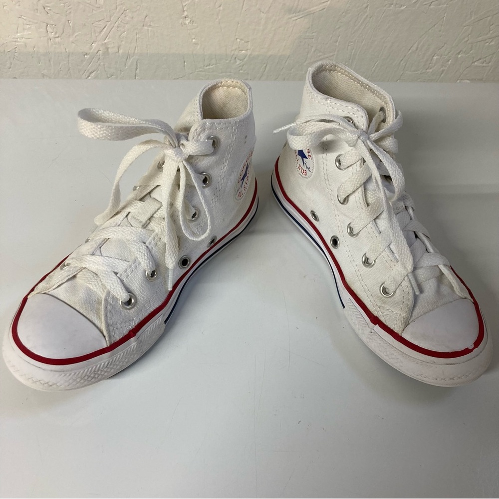 Converse Chuck Taylor All Star White Canvas High-Tops with Red and Blue Accents - Picture 3 of 16